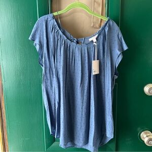LC Lauren Conrad Blue Dot Cap-Sleeve Scoop-Neck Blouse